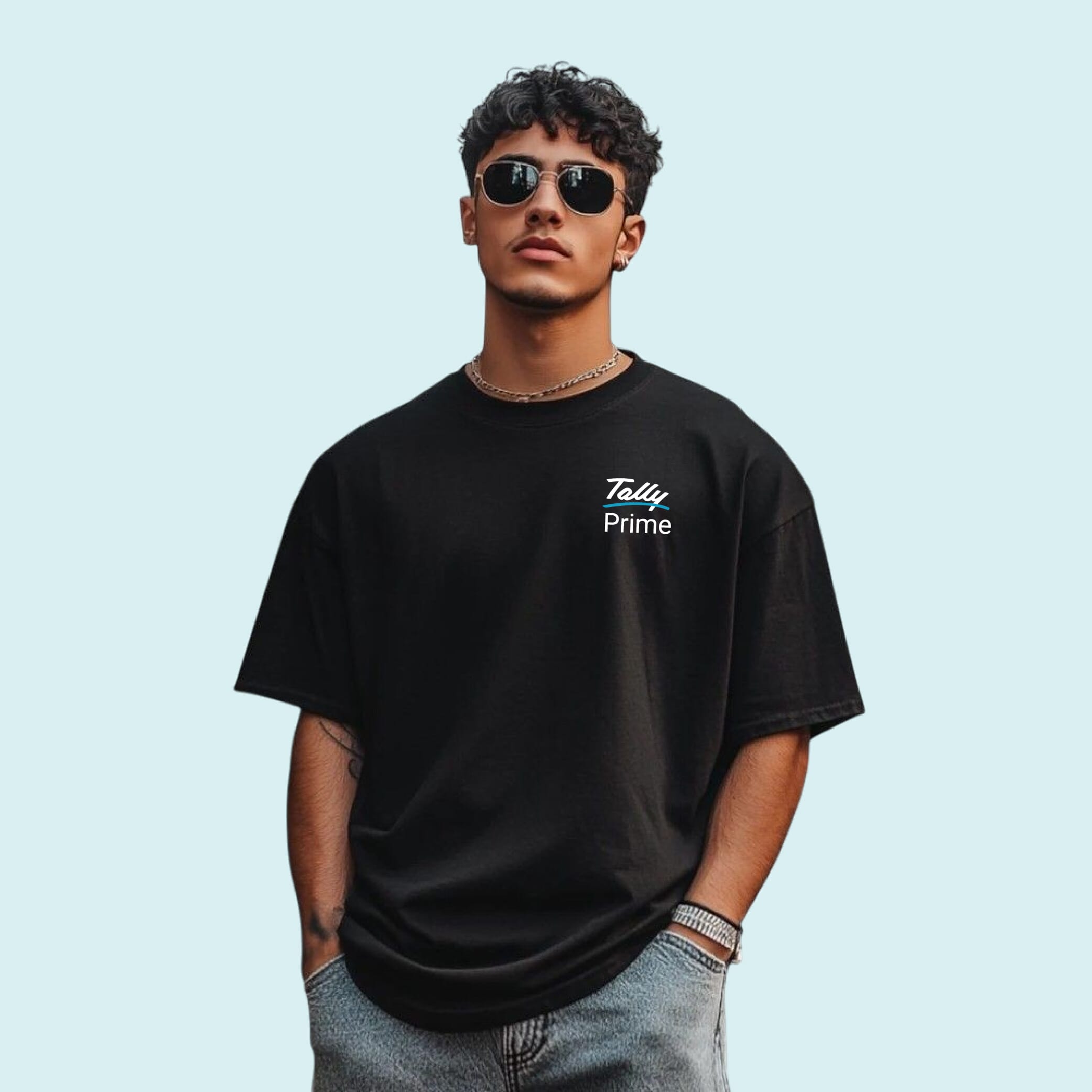 Greys&Blues Pima Oversized Round neck T-Shirt-Black